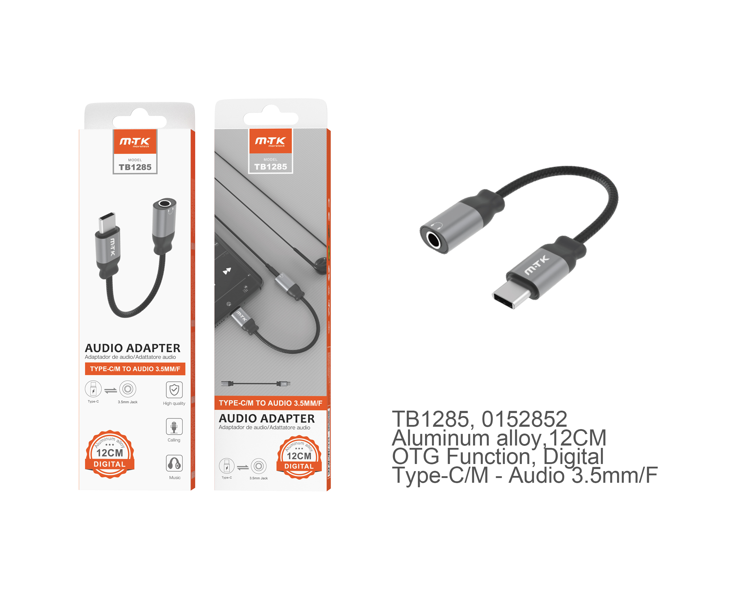 TB1285 NE Cable de Adaptador Metal de Type C Macho a Audio 3.5mm Hembra, 0.15m Solucion Digital, Negro