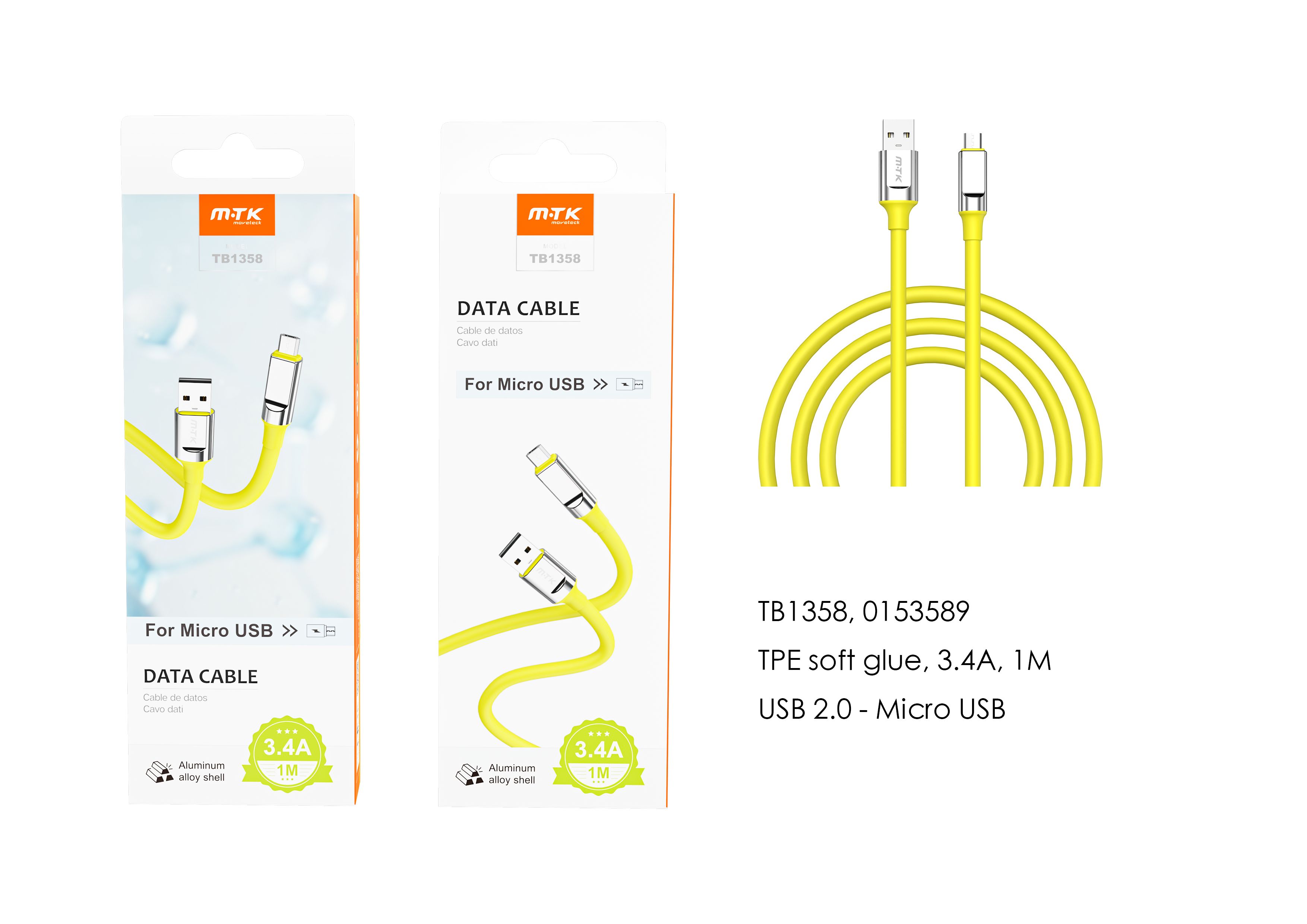 TB1358 NE Cable de Datos Cyril para Micro USB , 1M, 3.4A, Negro