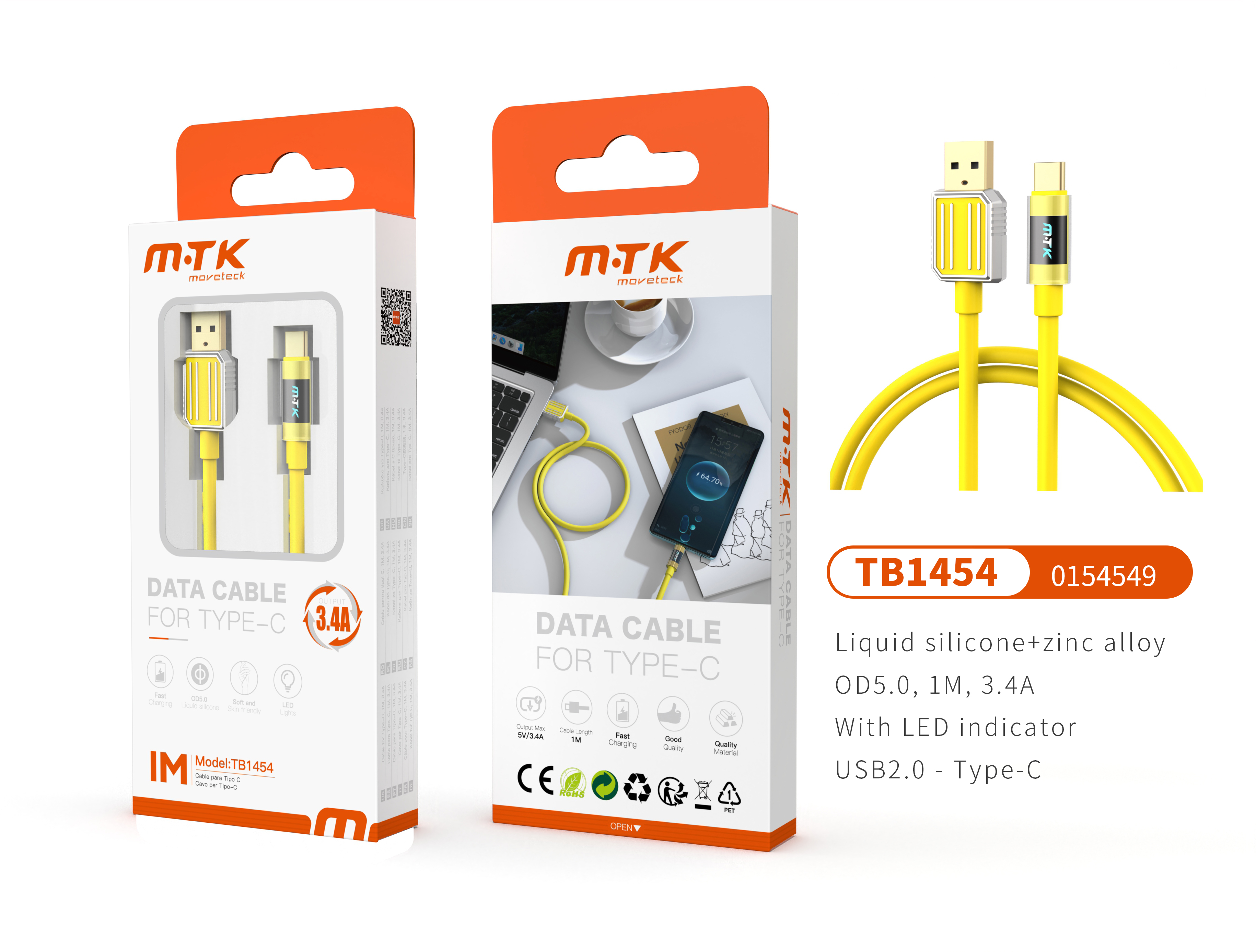 TB1454 AM Luxury Cable de datos Zinc Alloy+Silicona Aimee para Type-C Con indicador Led, 5V/3.4A, 1M