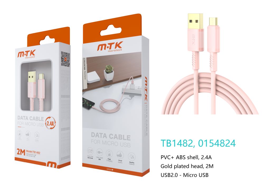 TB1482 RS Luxury Cable de datos Luc  para Micro USB , 5V/2.4A, 2M, Rosa