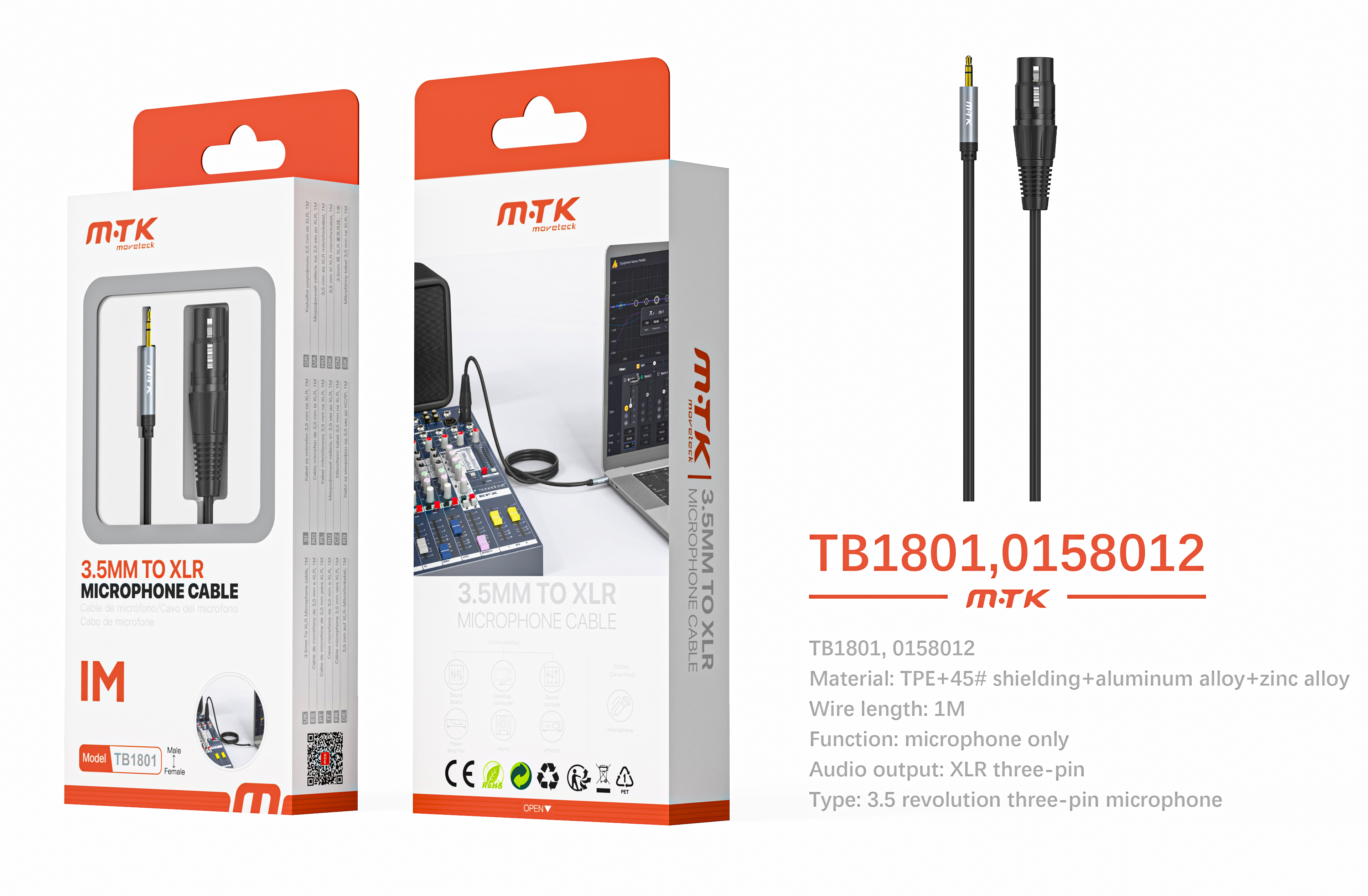 TB1801 NE Luxury Cable de audio blindado de aleacion de aluminio y zinc 3.5mm a conector XLR 3 pin p