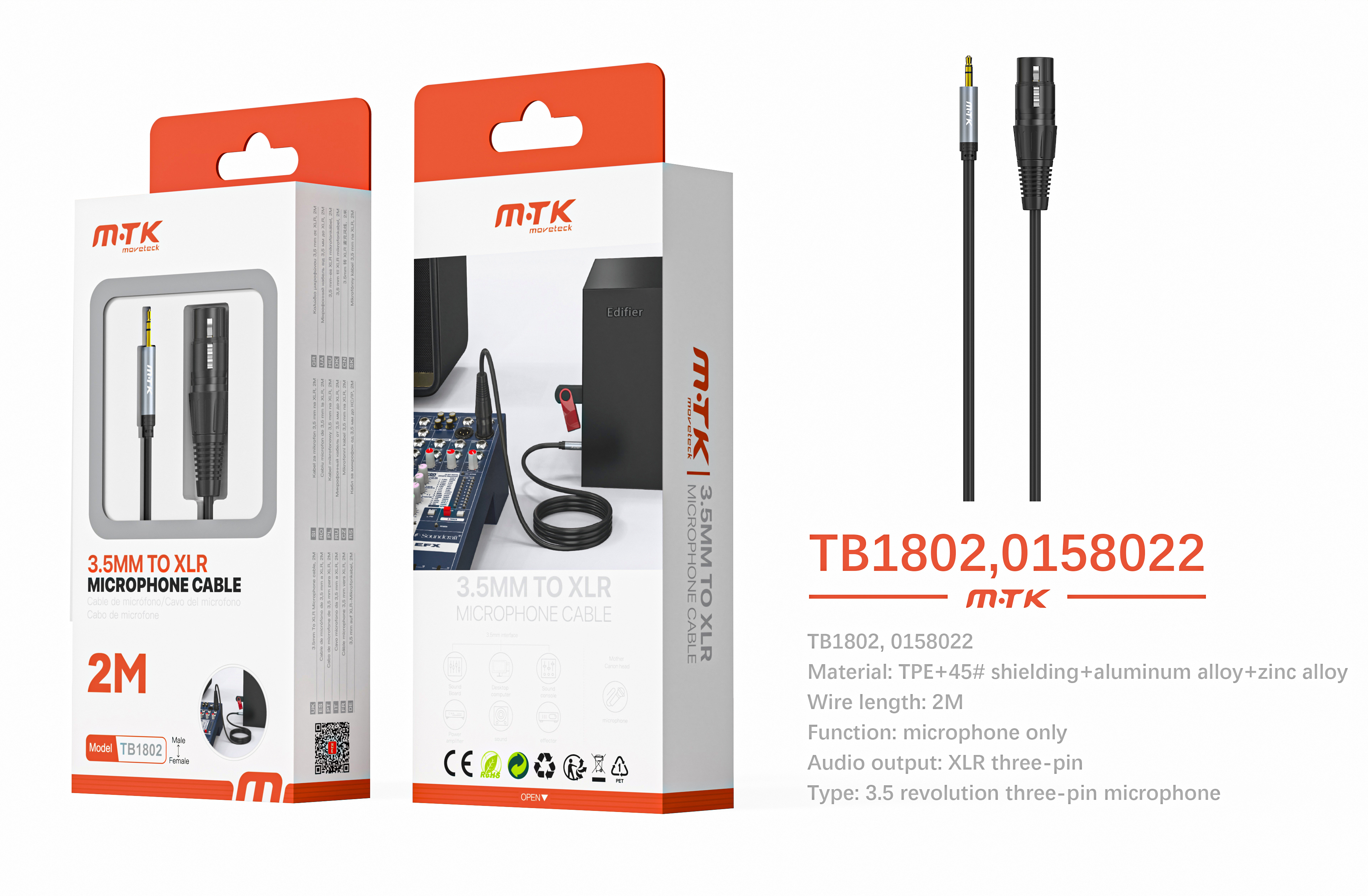 TB1802 NE Luxury Cable de audio blindado de aleacion de aluminio y zinc 3.5mm a conector XLR 3 pin p