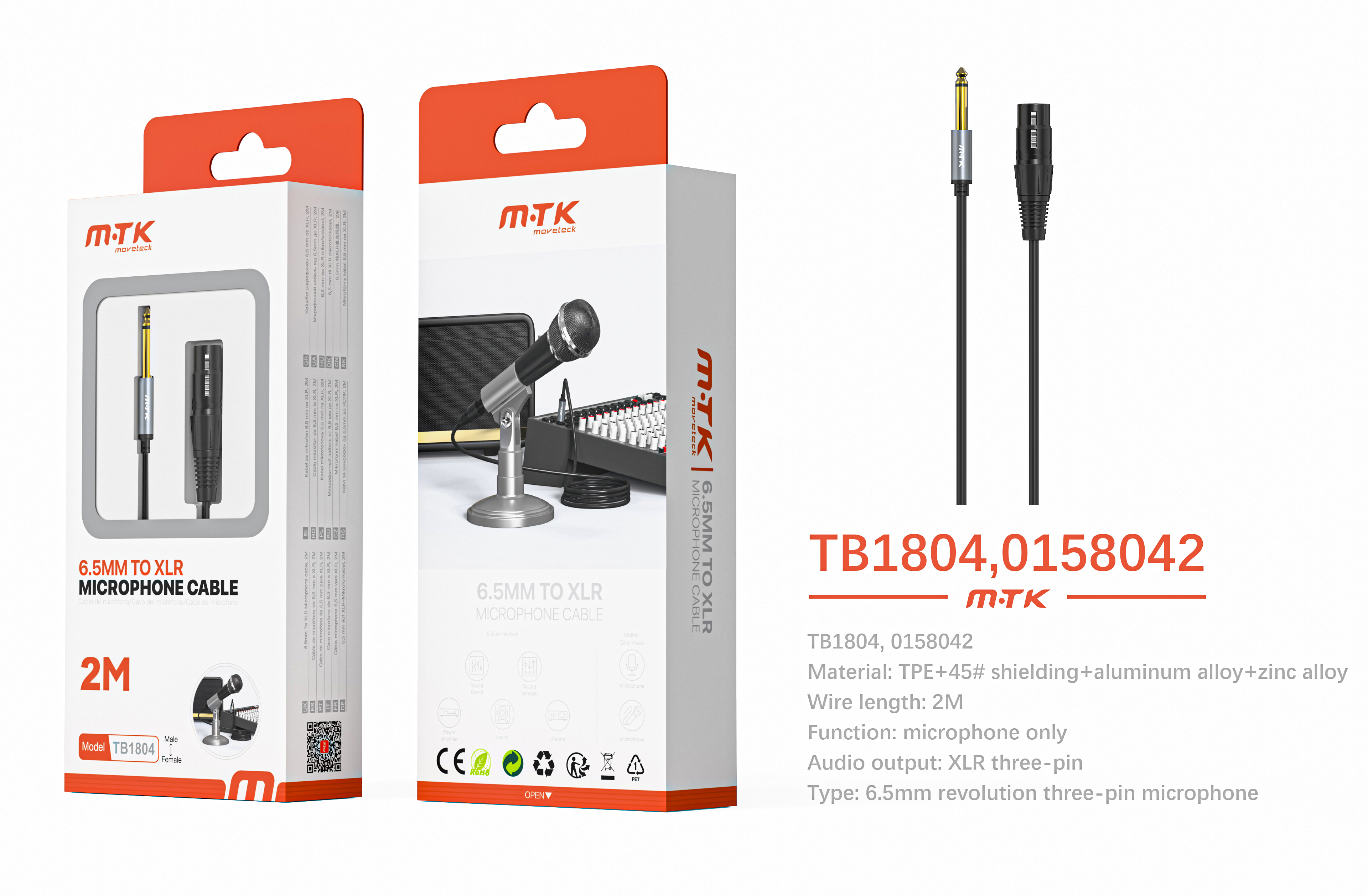 TB1804 NE Luxury Cable de audio blindado de aleacion de aluminio y zinc 6.5mm a conector XLR 3 pin p