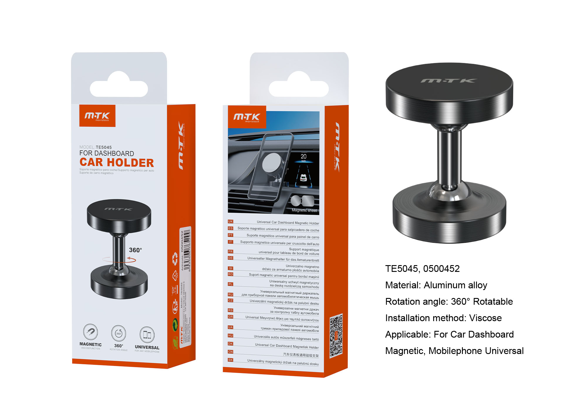 TE5045 NE Soporte de Aluminio Universal de Movil Magnetico para Salpicadero de coche ajustable 360¡ã