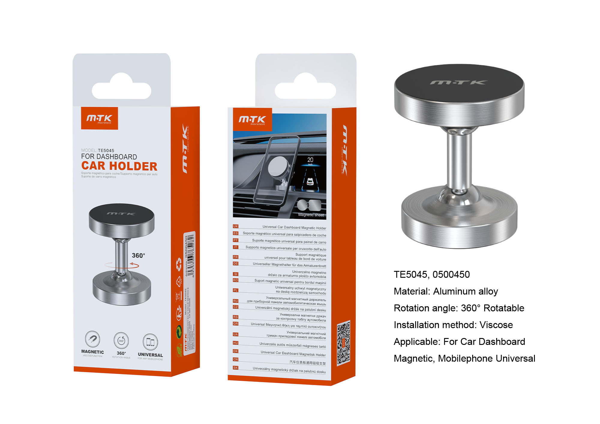 TE5045 PT Soporte de Aluminio Universal de Movil Magnetico para Salpicadero de coche ajustable 360¡ã