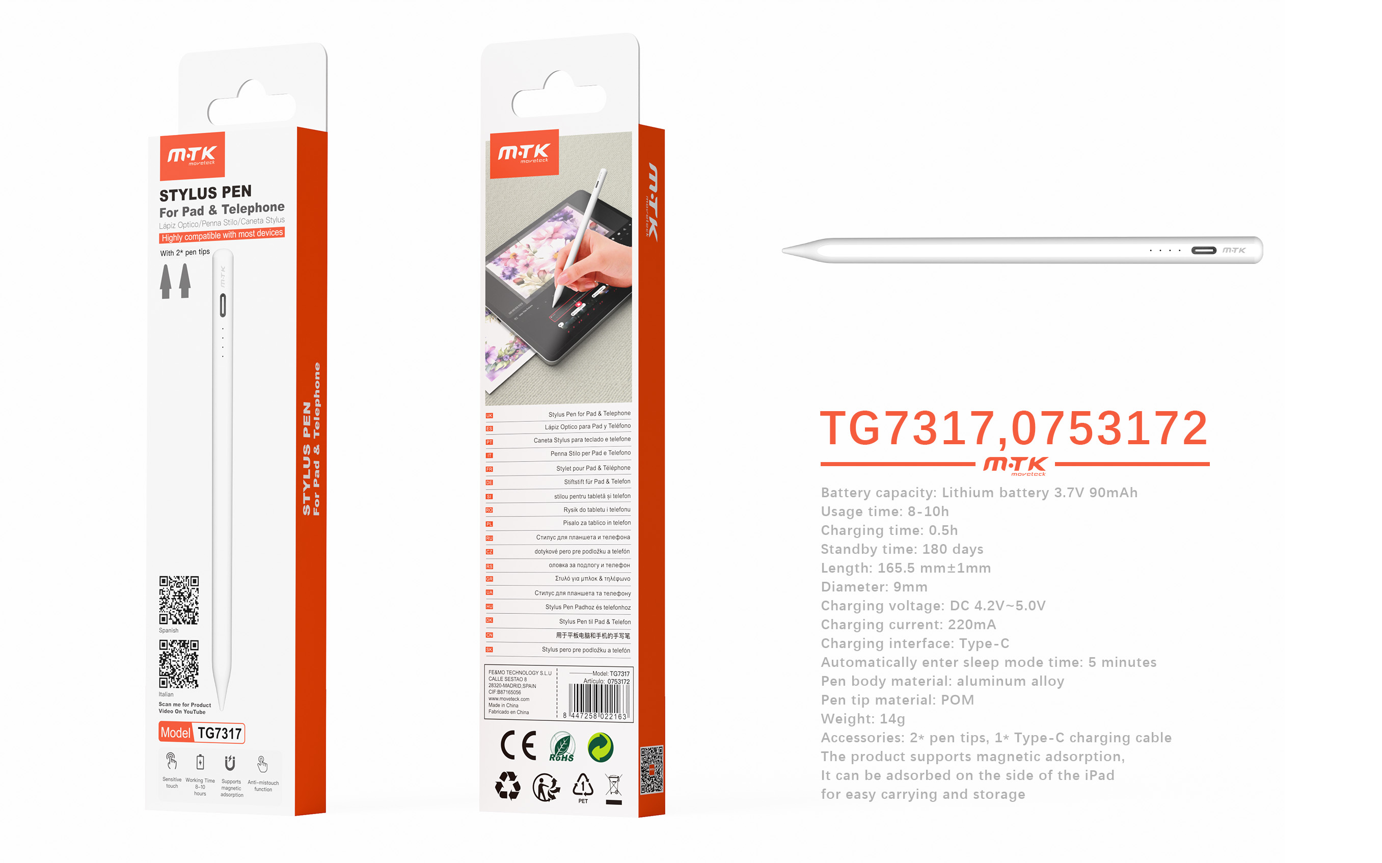 TG7317 BL Puntero capacitivo magnetico para Ipad, Compatible con todos los modelos de iPad lanzados